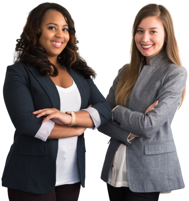 two young corporate ladies in a suit